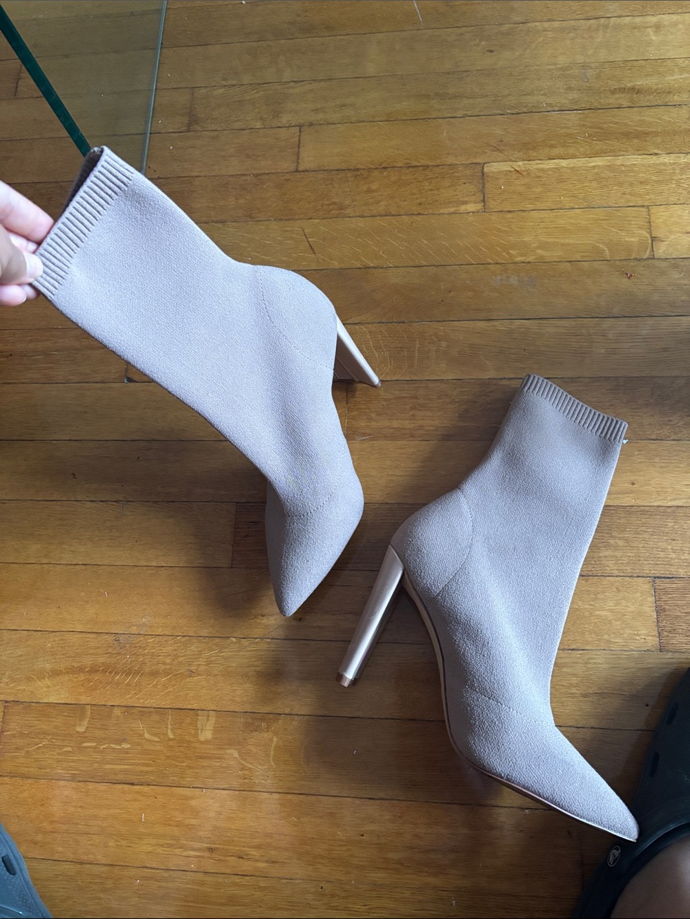 Aldo Stretch Knit Pointed-Toe Sock Boot in Taupe